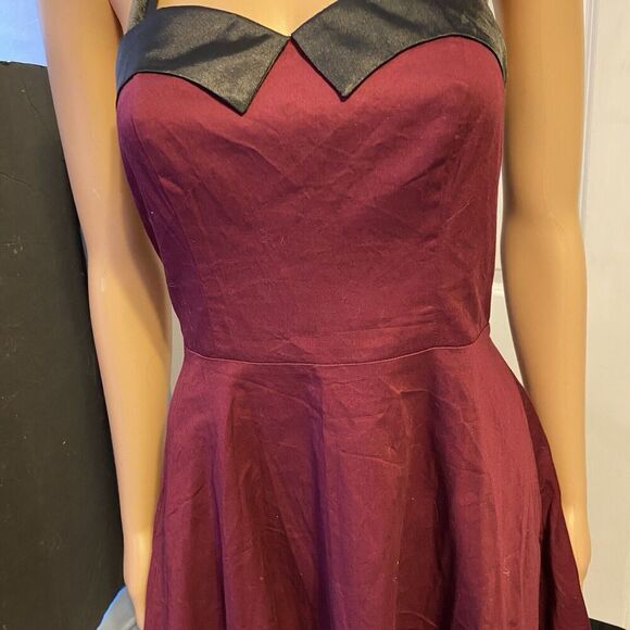 VTG 1980s Dressystar Milkmaid MidiDress MaroonBlack Goth Vamp Halter Strap Tie - Picture 7 of 12